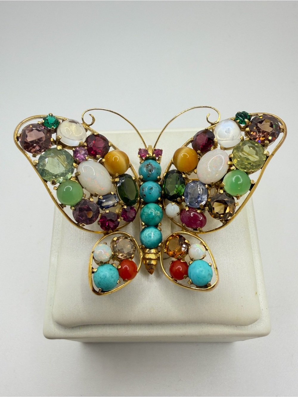 One-of-a-kind Antique 14kt yellow gold Multi-gemstone brooch pin!